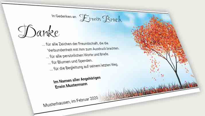Danksagung Todesfall bunter Baum