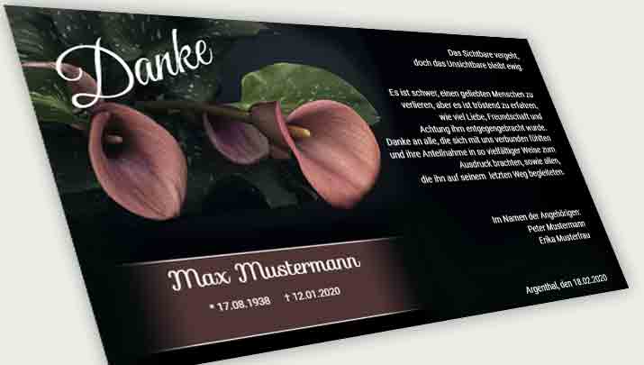 Trauer Danksagungskarte Calla Pflanze