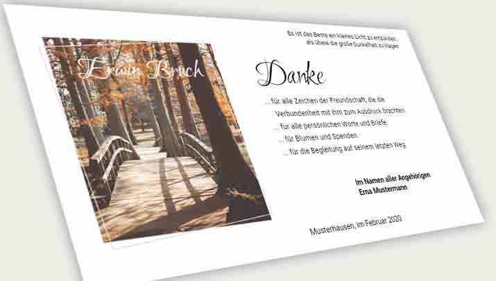 Danksagung Todesfall die BrÃ¼cke zur Ewigkeit