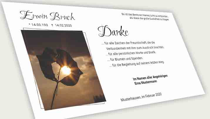 Danksagung Todesfall der Blick zum Licht