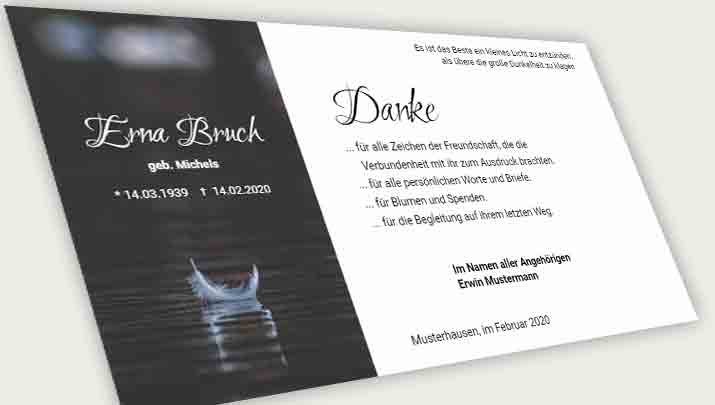 Danksagung Beerdigung online gestalten u. bestellen   