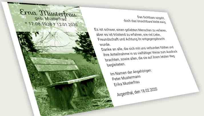 Trauer Danksagungskarte Bank