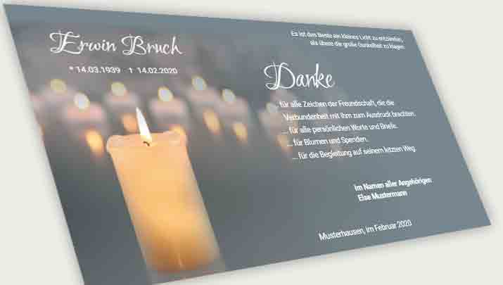 Danksagung Todesfall Kerzen. Licht der Hoffnung