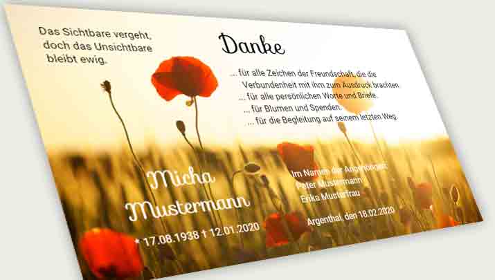 Trauer Danksagungskarte Mohn