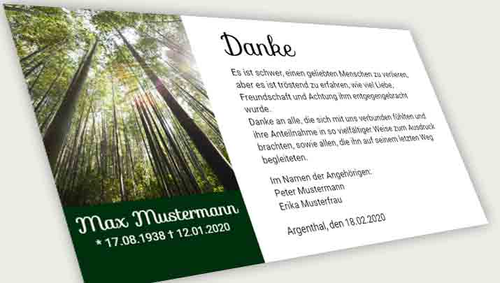 Trauer Danksagungskarte Ruheforst