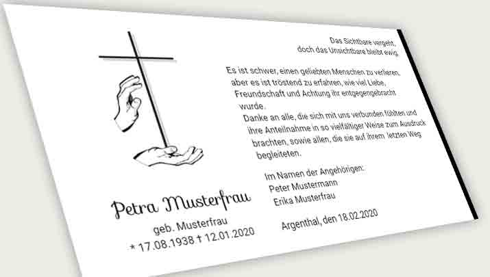 Trauer Danksagungskarte Kreuz-HÃ¤nde