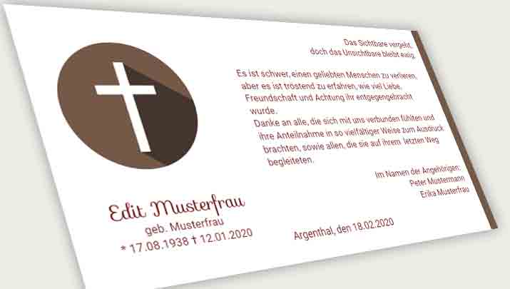 Trauer Danksagungskarte Kreuz im Kreis