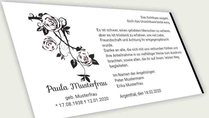 Trauer Danksagungskarte Rosen Holzschnitt